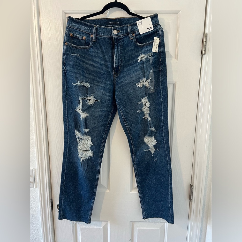 AEROPOSTALE MOM JEAN STRETCH - Blue Ripped Jeans